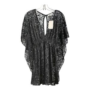 Miken Black Lace Swim Coverup with Batwing Sleeves, SMALL